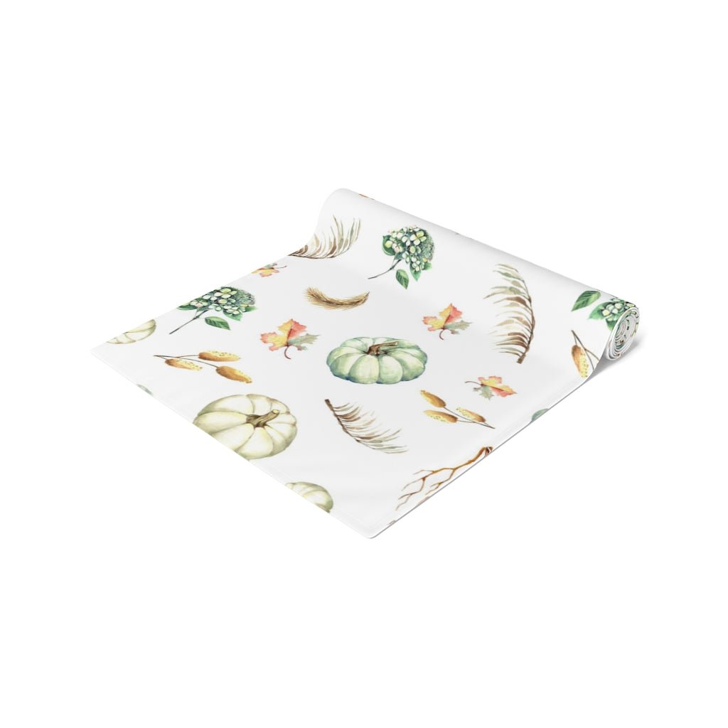 Fall Pumpkins and Leaves Table Runner 16" × 72" - Puffin Lime