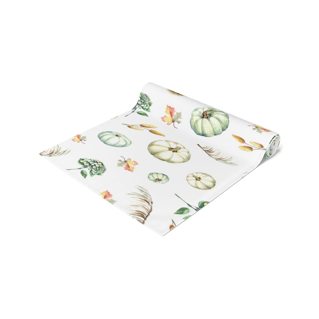 Fall Pumpkins and Leaves Table Runner 16" x 90" - Puffin Lime