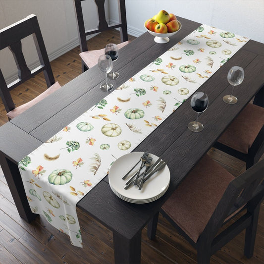 Fall Pumpkins and Leaves Table Runner 16" x 90" - Puffin Lime