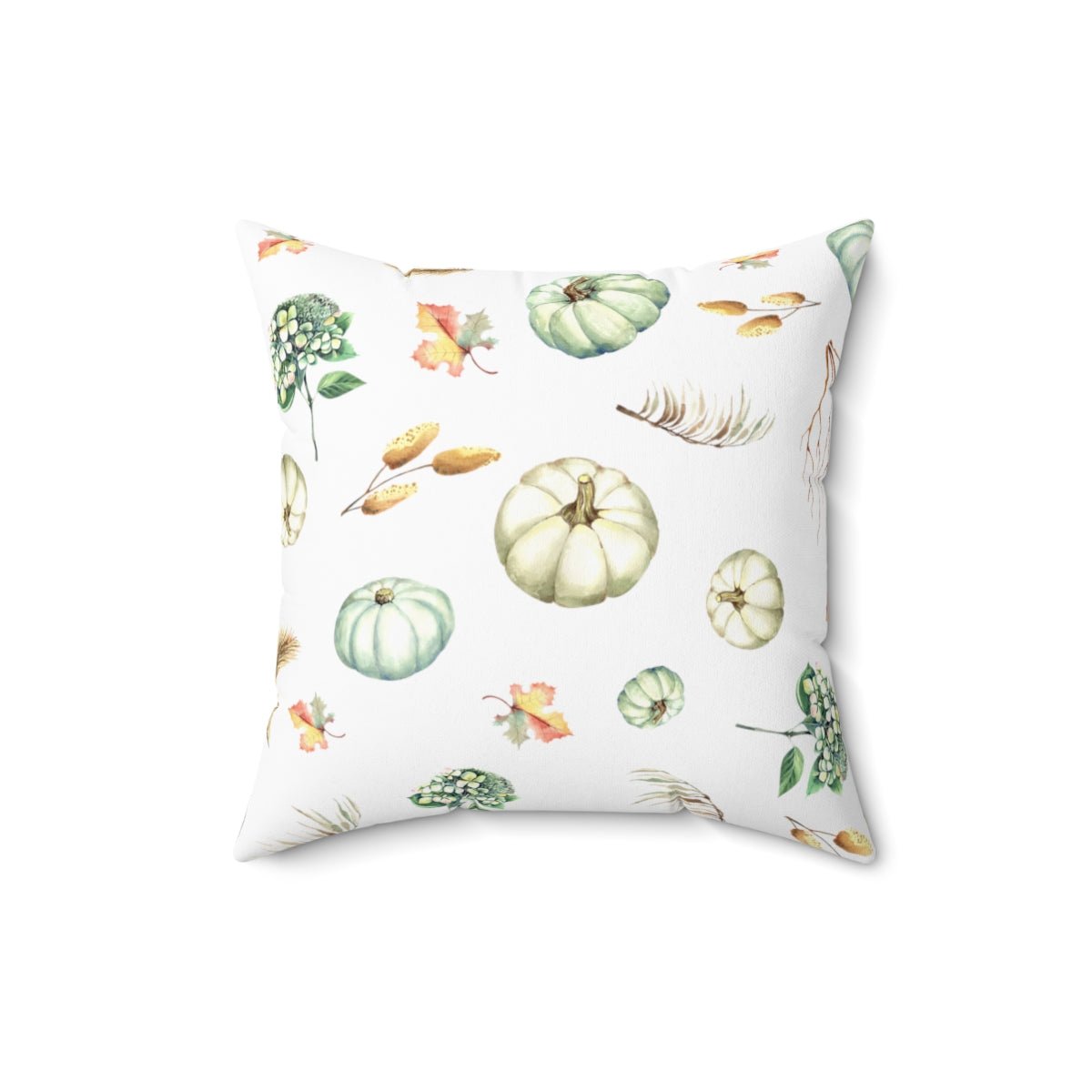 Fall Pumpkins and Leaves Throw Pillow - Puffin Lime