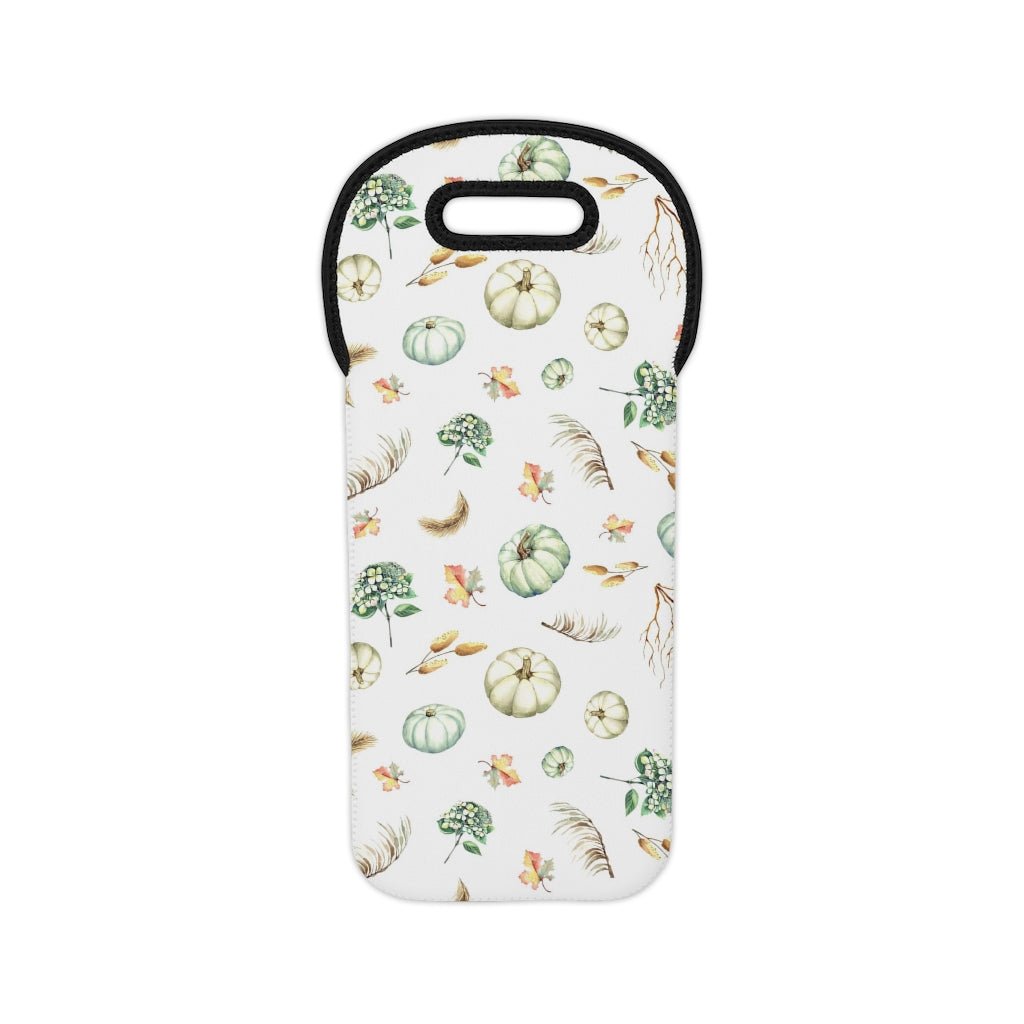 Fall Pumpkins and Leaves Wine Tote Bag - Puffin Lime