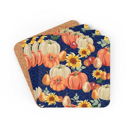 Fall Pumpkins and Sunflowers Corkwood Coaster Set of Four