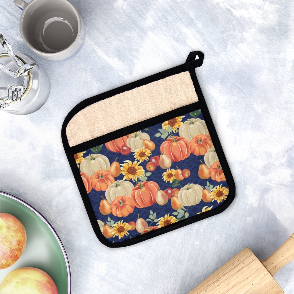 Fall Pumpkins and Sunflowers Pot Holder with Pocket