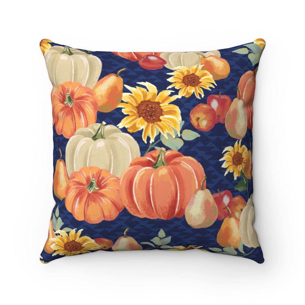 Fall Pumpkins and Sunflowers Spun Polyester Square Throw Pillow