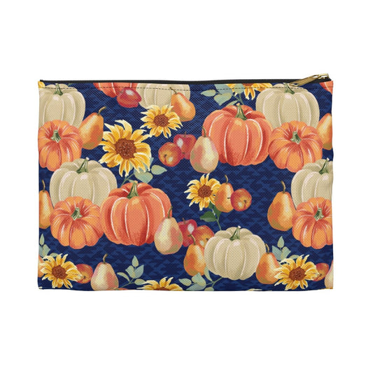 Fall Pumpkins and Sunflowers Accessory Pouch - Puffin Lime