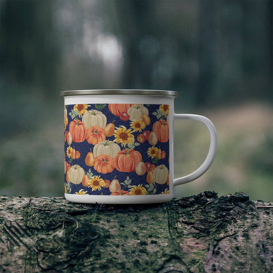 Fall Pumpkins and Sunflowers Enamel Camping Mug - Puffin Lime