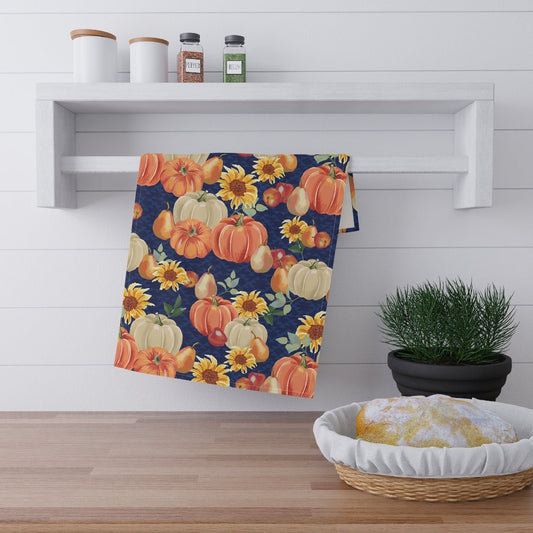 Fall Pumpkins and Sunflowers Kitchen Towel - Puffin Lime