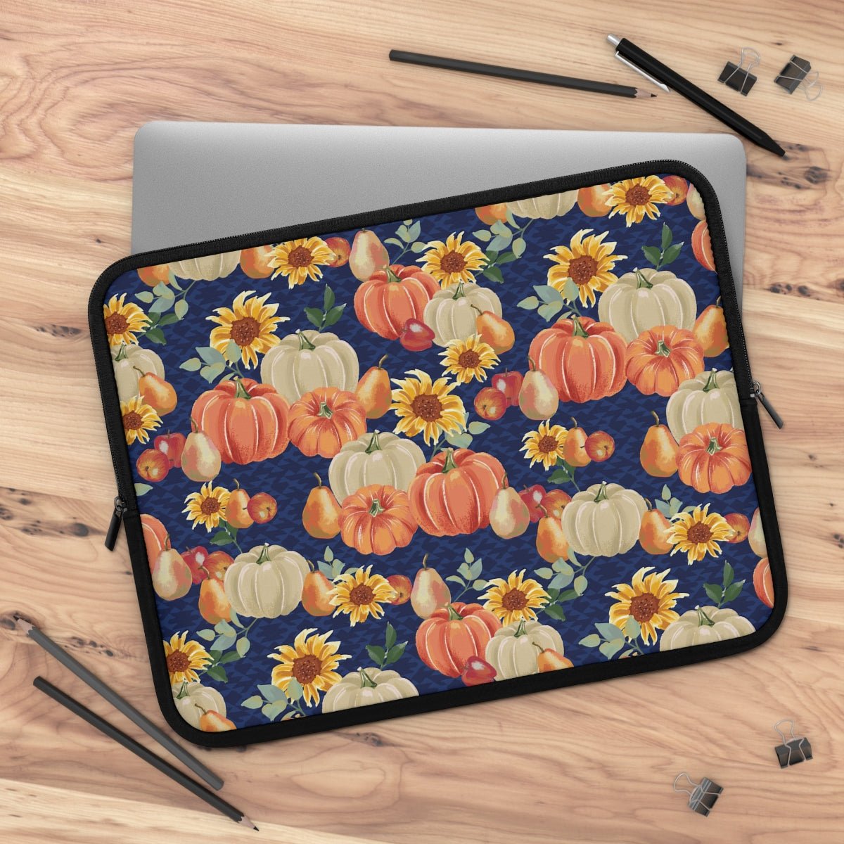 Fall Pumpkins and Sunflowers Laptop Sleeve - Puffin Lime