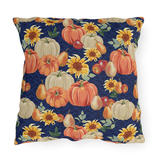 Fall Pumpkins and Sunflowers Outdoor Pillow - Puffin Lime
