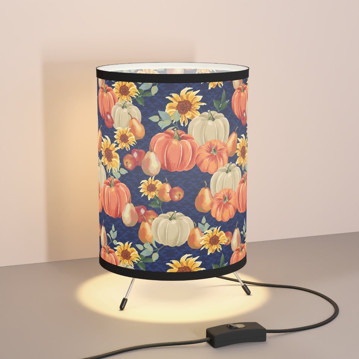 Fall Pumpkins and Sunflowers Tripod Lamp - Puffin Lime