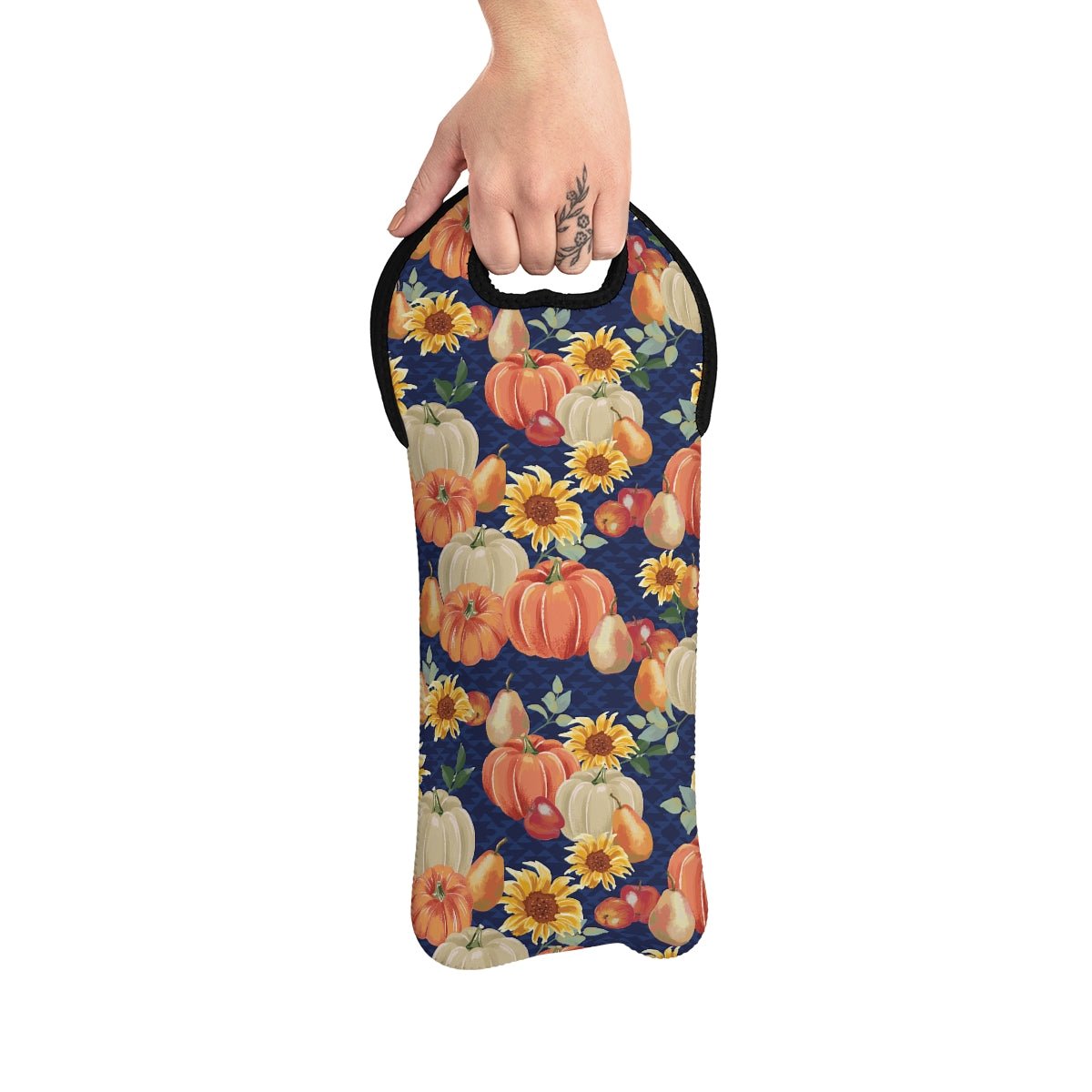 Fall Pumpkins and Sunflowers Wine Tote Bag - Puffin Lime