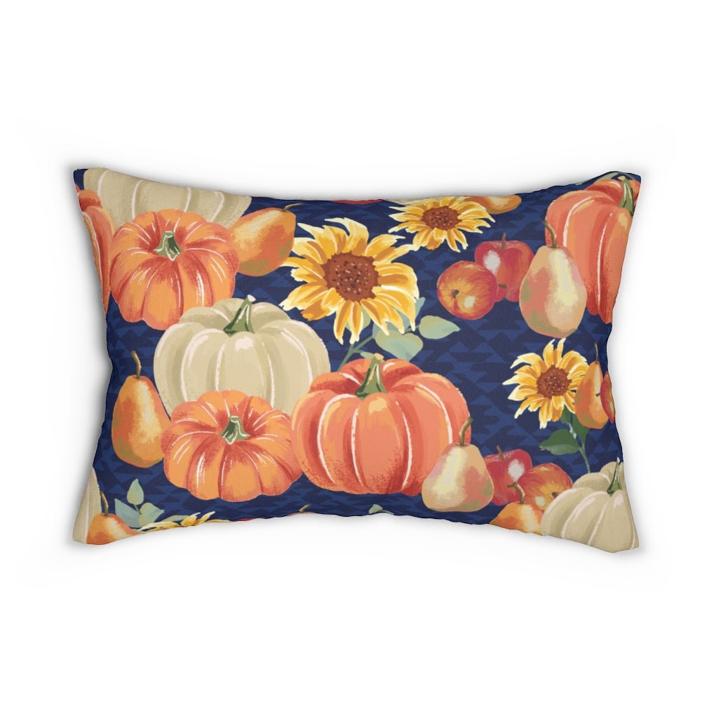 Fall Pumpkins and Sunflowers with Houndstooth Background Spun Polyester Lumbar Pillow - Puffin Lime