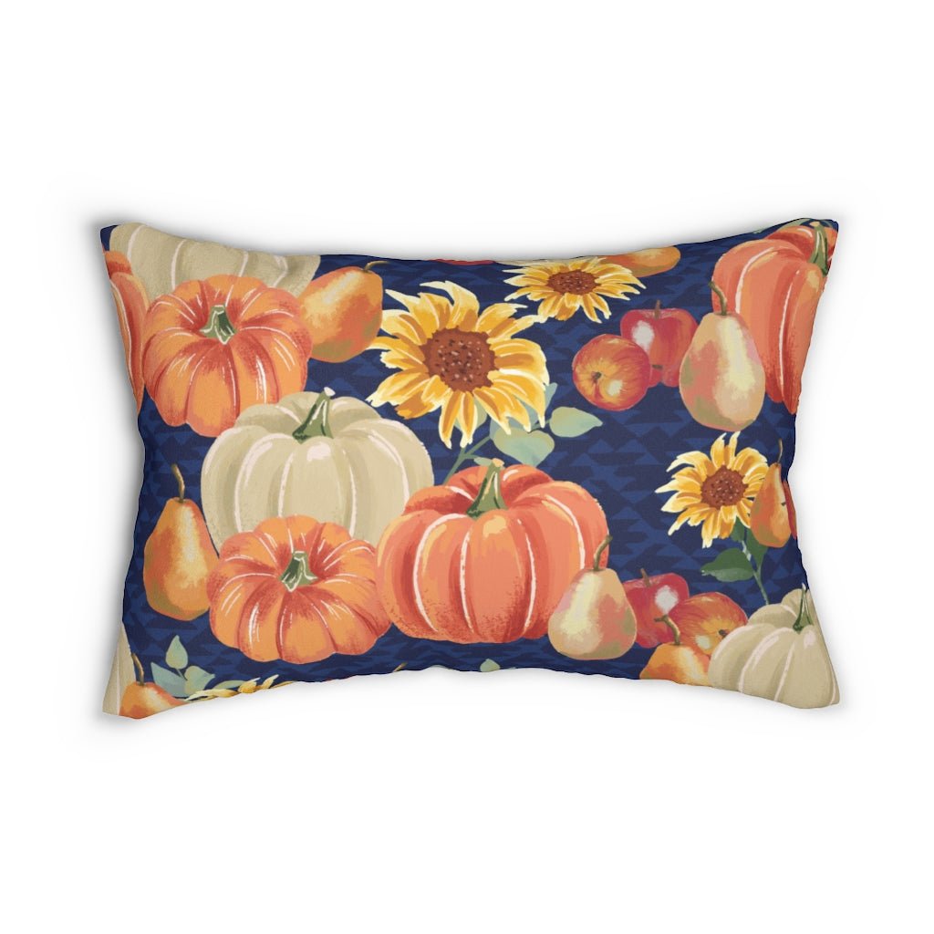 Fall Pumpkins and Sunflowers with Houndstooth Background Spun Polyester Lumbar Pillow - Puffin Lime
