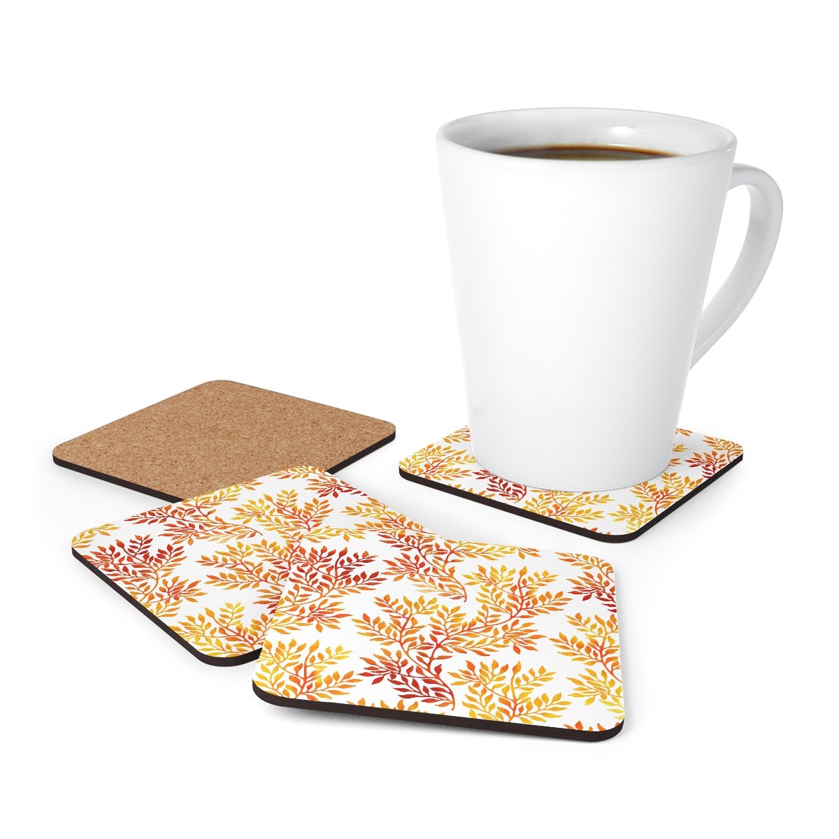 Fall Red and Orange Leaves Corkwood Coaster Set - Puffin Lime