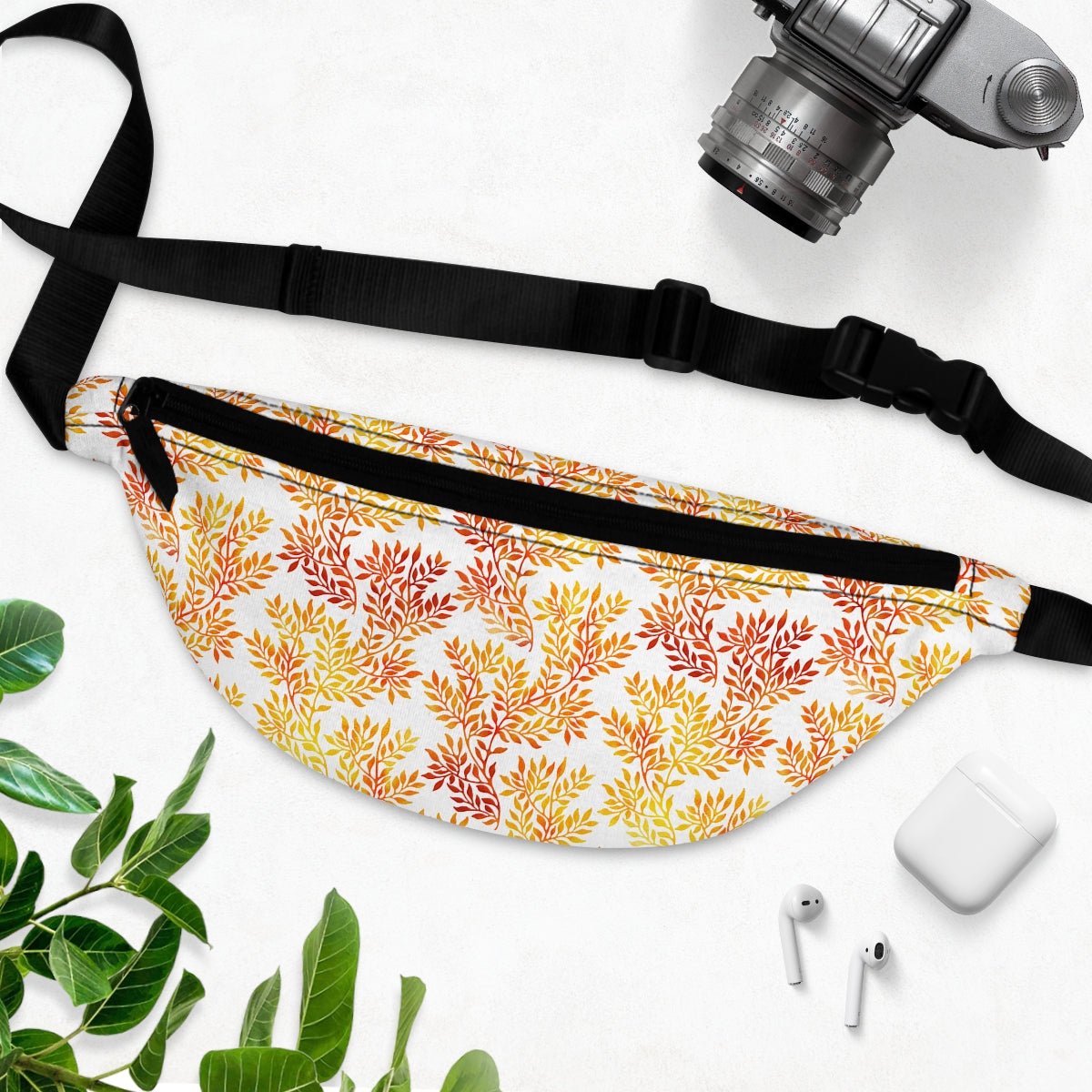 Fall Red and Orange Leaves Fanny Pack - Puffin Lime