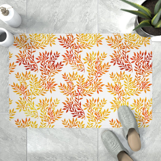Fall Red and Orange Leaves Memory Foam Bath Mat - Puffin Lime