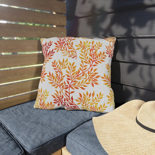 Fall Red and Orange Leaves Outdoor Pillow - Puffin Lime