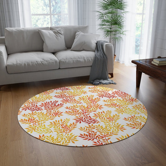 Fall Red and Orange Leaves Round Rug - Puffin Lime