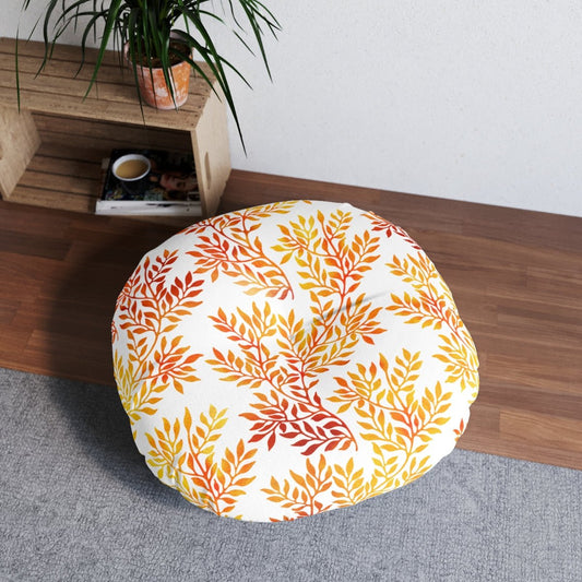 Fall Red and Orange Leaves Round Tufted Floor Pillow - Puffin Lime