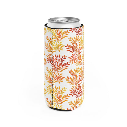 Fall Red and Orange Leaves Slim Can Cooler - Puffin Lime