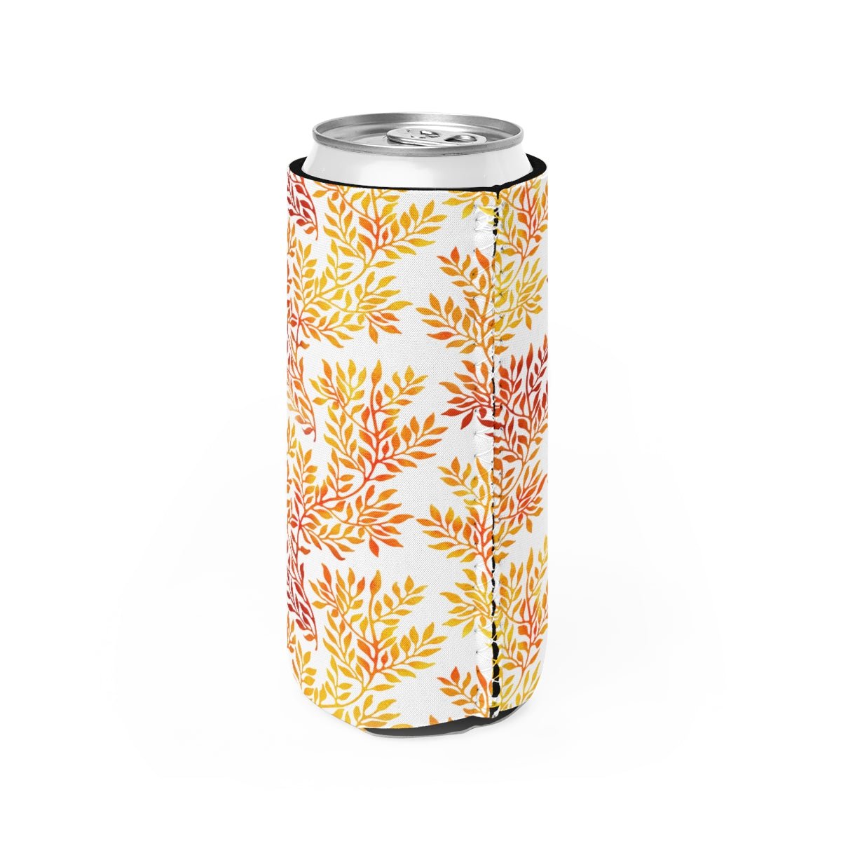 Fall Red and Orange Leaves Slim Can Cooler - Puffin Lime