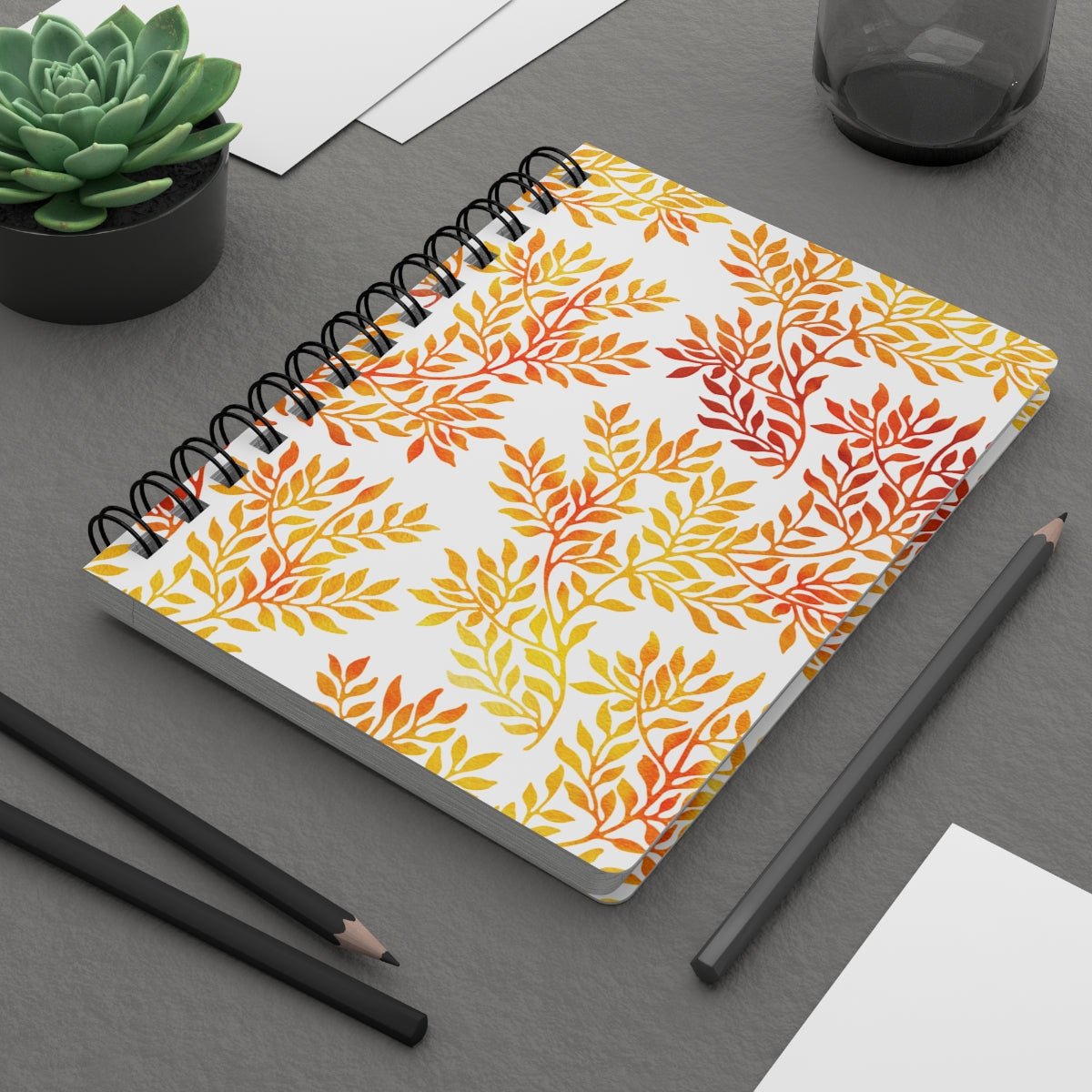 Fall Red and Orange Leaves Spiral Bound Journal - Puffin Lime