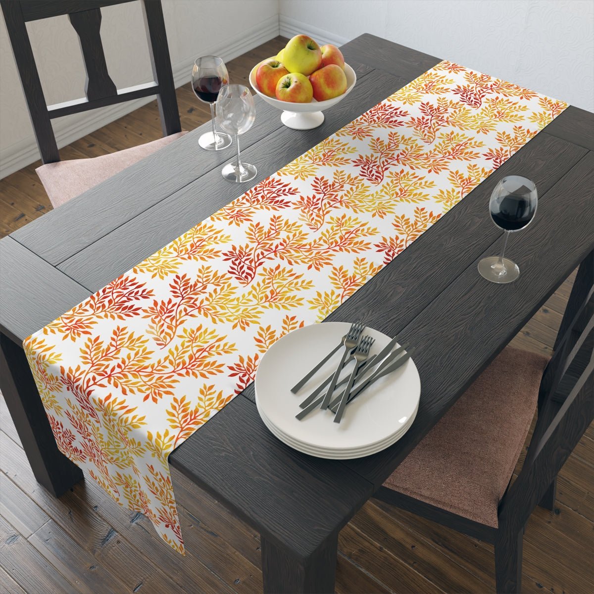 Fall Red and Orange Leaves Table Runner - Puffin Lime