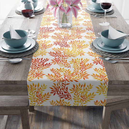 Fall Red and Orange Leaves Table Runner - Puffin Lime