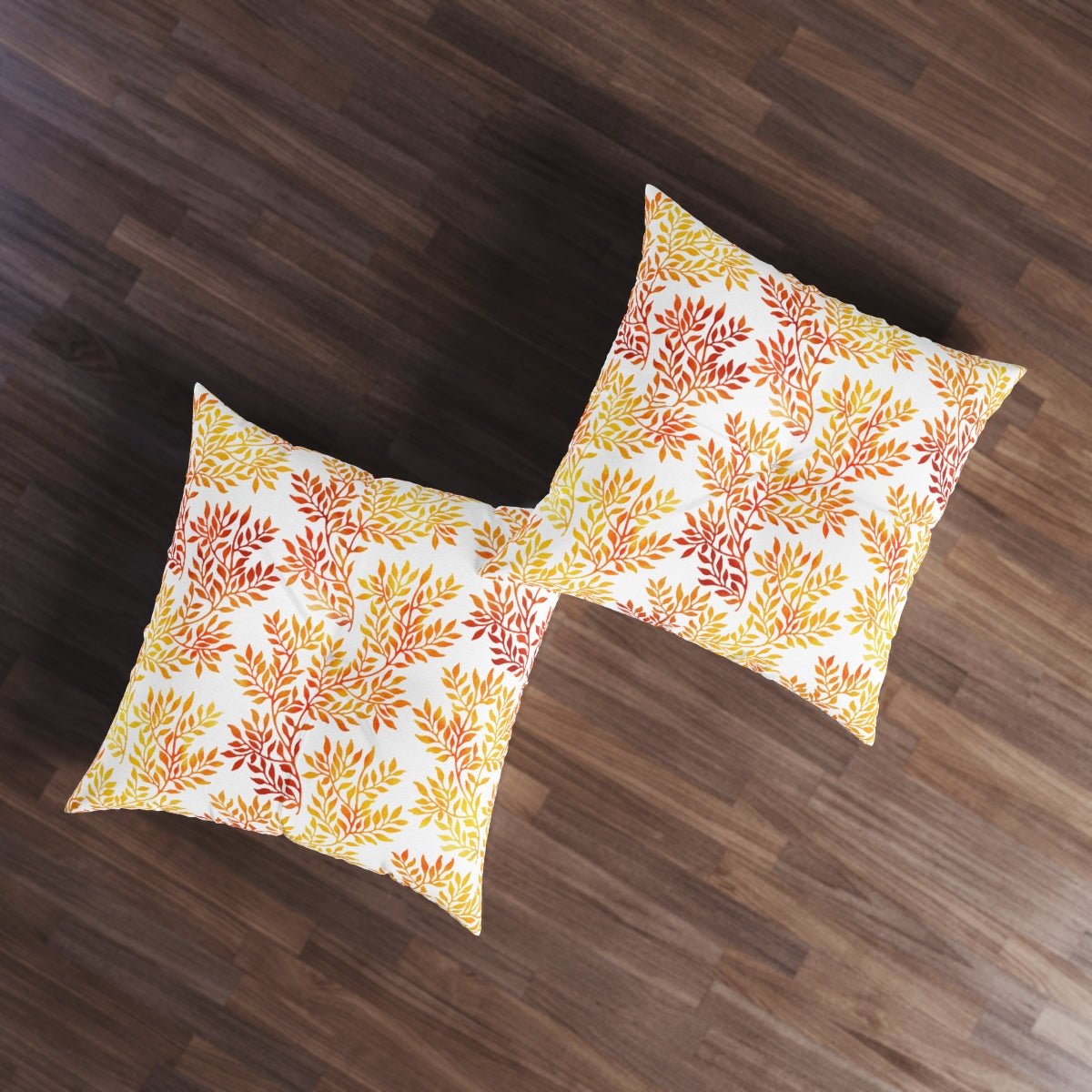 Fall Red and Orange Leaves Tufted Square Floor Pillow - Puffin Lime