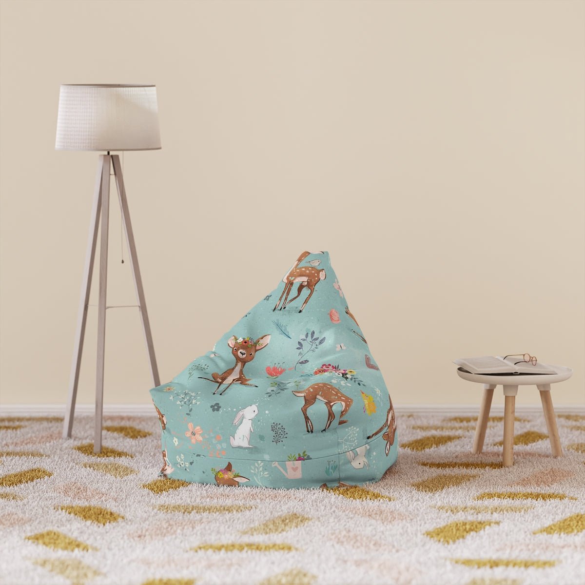 Fawns and Rabbits Bean Bag Chair Cover - Puffin Lime