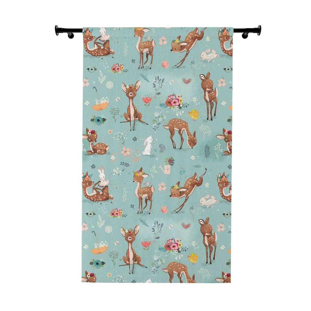Fawns and Rabbits Blackout Window Curtain Panel (1 Piece) - Puffin Lime