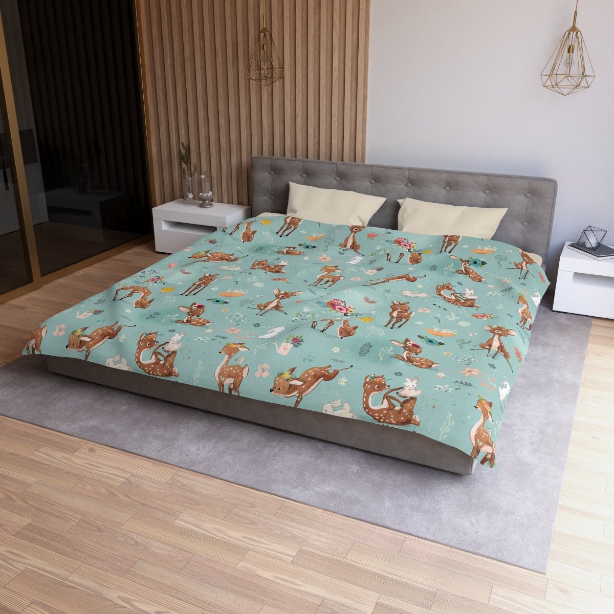 Fawns and Rabbits Microfiber Duvet Cover - Puffin Lime