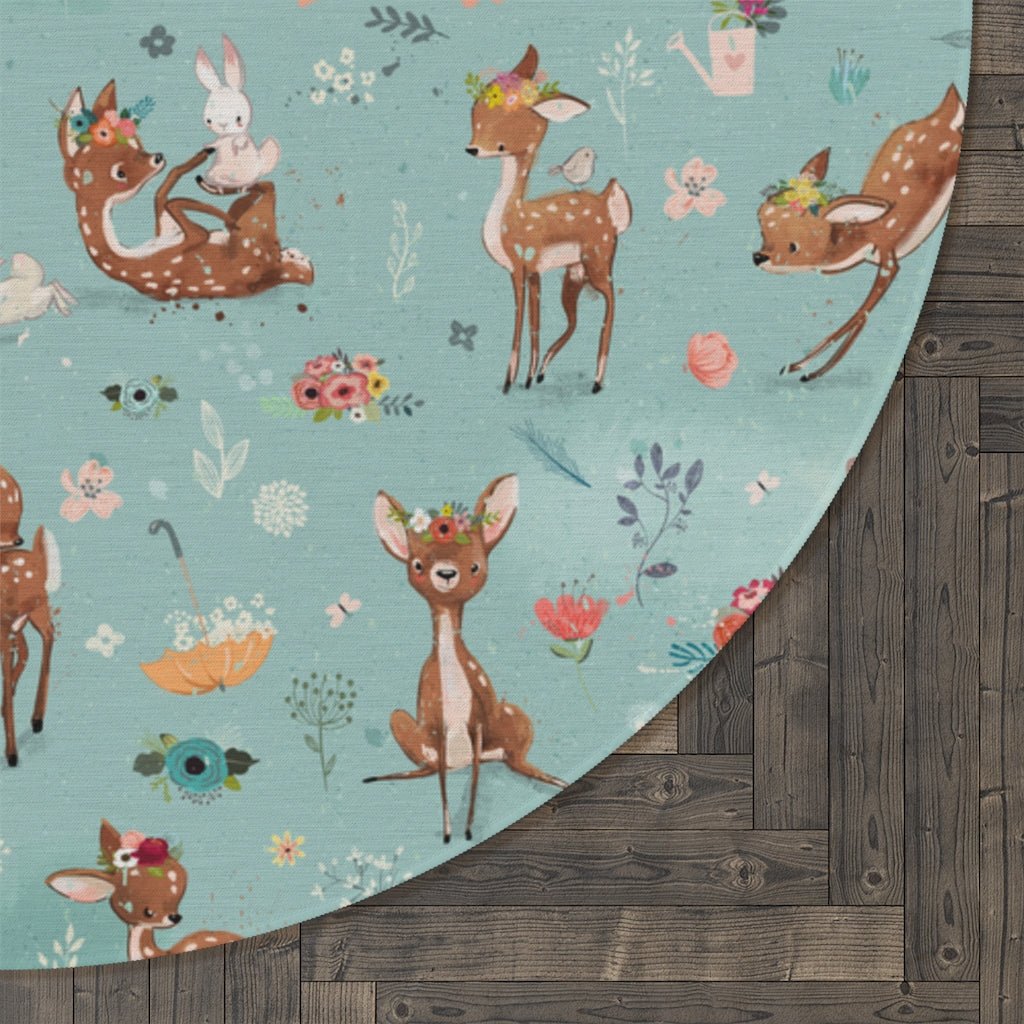 Fawns and Rabbits Round Rug - Puffin Lime
