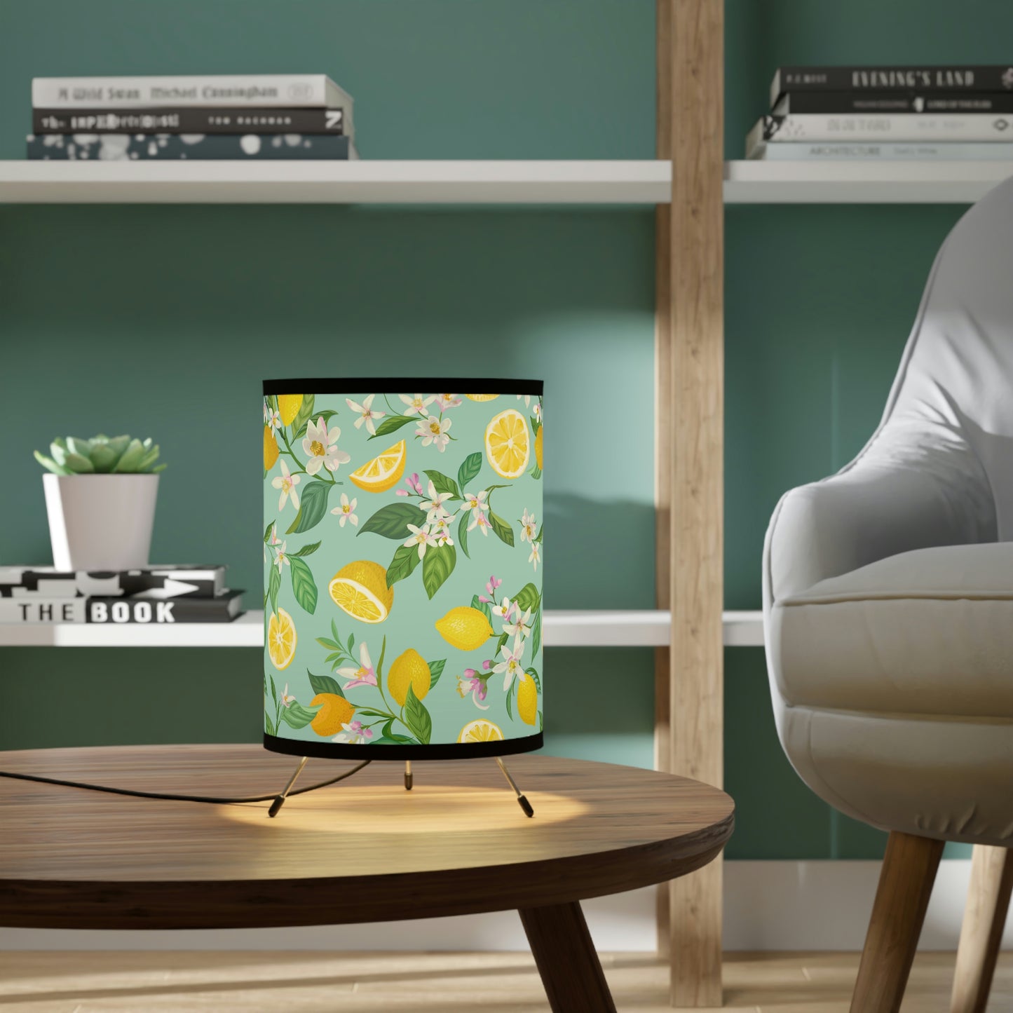 Lemons and Flowers Tripod Lamp with High-Res Printed Shade
