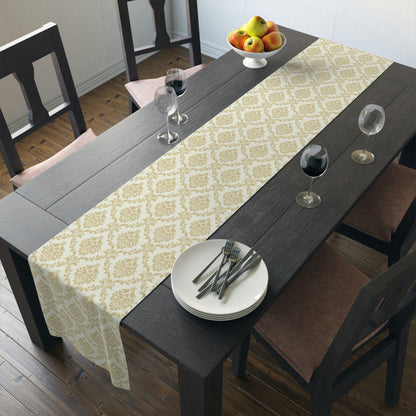 Beige Damask Table Runner (Cotton, Poly)