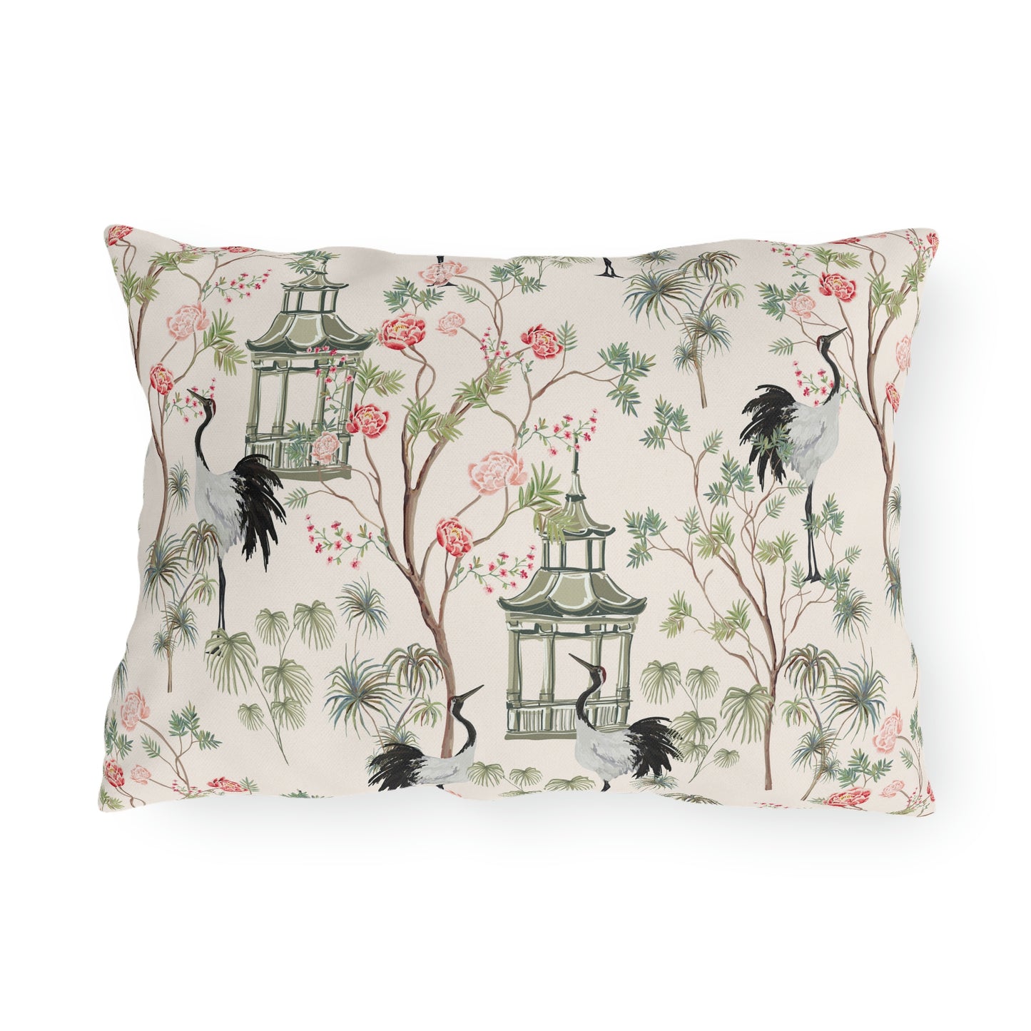 Chinoiserie Rose Trees Outdoor Pillow