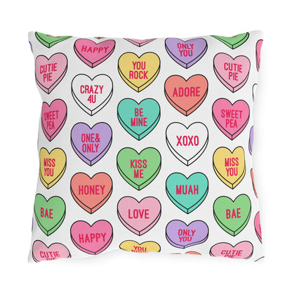 Candy Conversation Hearts Outdoor Pillow