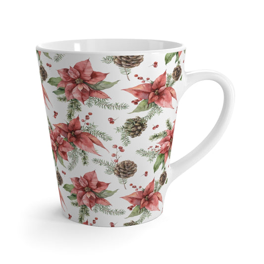 Poinsettia and Pine Cones Latte Mug