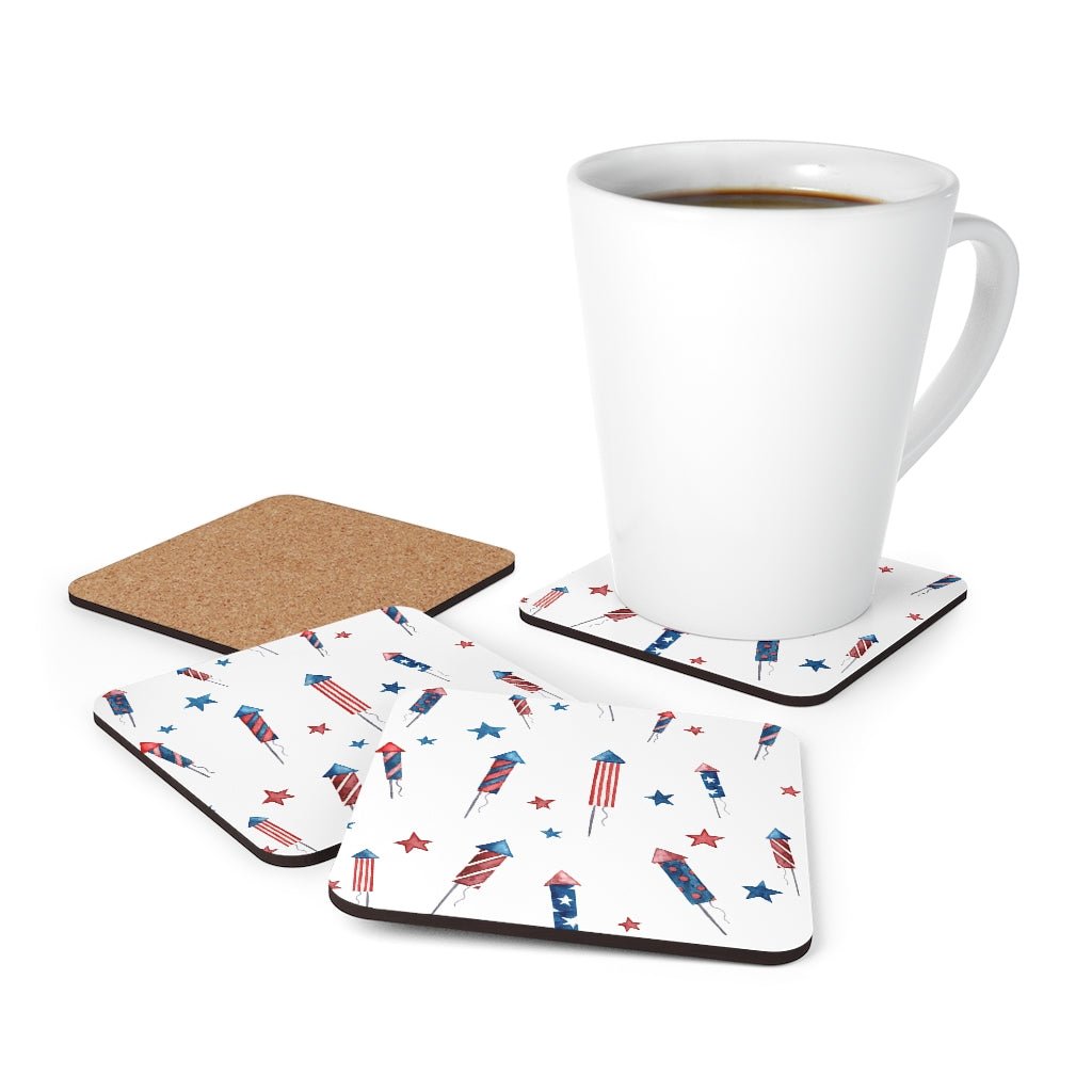 Fireworks and Stars Corkwood Coaster Set - Puffin Lime