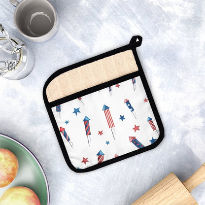 Fireworks and Stars Pot Holder with Pocket - Puffin Lime