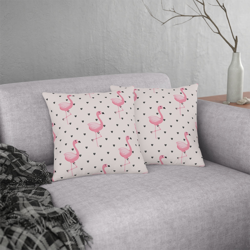 Flamingos and Hearts Outdoor Pillow - Puffin Lime