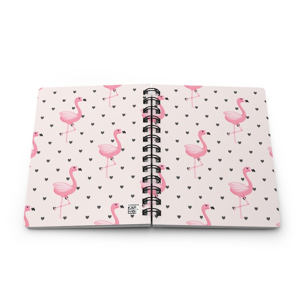 Flamingos and Hearts Spiral Bound Journal - Puffin Lime