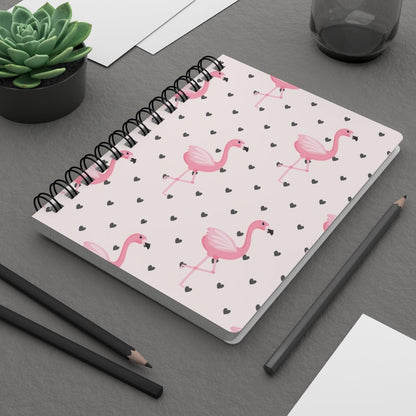 Flamingos and Hearts Spiral Bound Journal - Puffin Lime