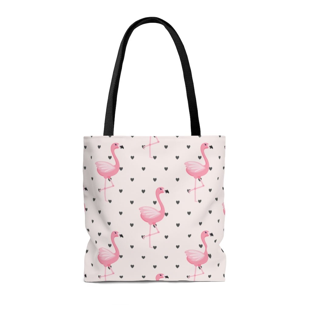 Flamingos and Hearts Tote Bag - Puffin Lime