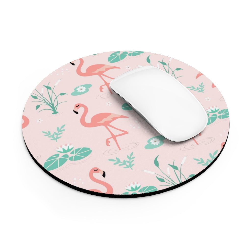 Flamingos and Lilly Pads Mouse Pad - Puffin Lime