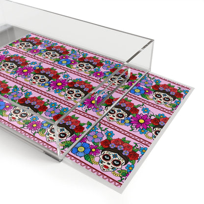 Flowers and Sugar Skulls Acrylic Serving Tray - Puffin Lime