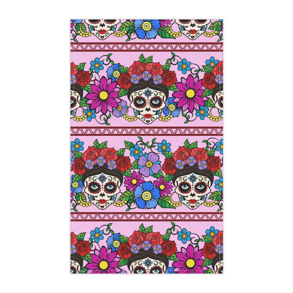 Flowers and Sugar Skulls Dish Towel - Puffin Lime