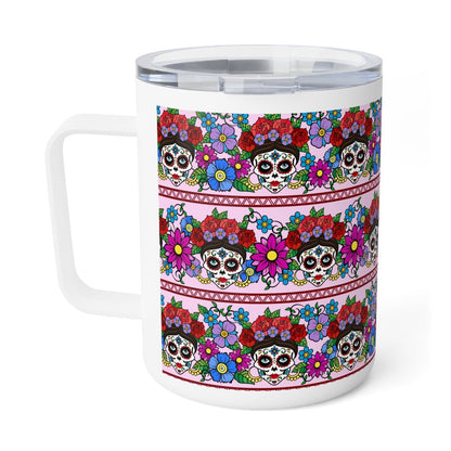 Flowers and Sugar Skulls Insulated Coffee Mug, 10oz - Puffin Lime