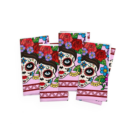 Flowers and Sugar Skulls Napkins - Puffin Lime