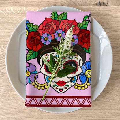 Flowers and Sugar Skulls Napkins - Puffin Lime